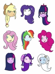 Size: 723x971 | Tagged: safe, artist:horsegirlpodcast, derpibooru import, applejack, fluttershy, pinkie pie, rainbow dash, rarity, sci-twi, starlight glimmer, trixie, twilight sparkle, equestria girls, female, humane five, humane six, lesbian, shipping, startrix