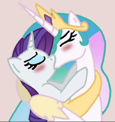 Size: 390x415 | Tagged: safe, artist:niban-destikim, princess celestia, rarity, alicorn, pony, unicorn, blushing, female, kissing, lesbian, rarilestia, shipping