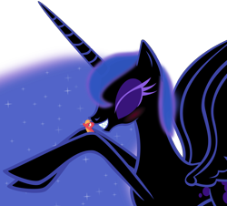 Size: 7008x6348 | Tagged: safe, artist:emu34b, big macintosh, nightmare moon, alicorn, earth pony, pony, absurd resolution, bedroom eyes, bigmoon, blushing, cuddling, male, micro, sharp teeth, show accurate, simple background, size difference, stallion, teeth, transparent background