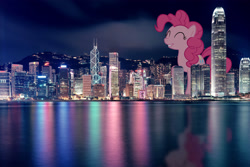 Size: 3840x2560 | Tagged: safe, artist:slb94, pinkie pie, pony, city, giant pony, hong kong, irl, macro, photo, ponies in real life