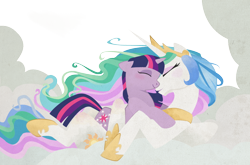 Size: 1024x674 | Tagged: safe, artist:bri-sta, artist:nightmaremoonluna, princess celestia, twilight sparkle, alicorn, pony, colored, female, hug, lesbian, momlestia, shipping, twilestia