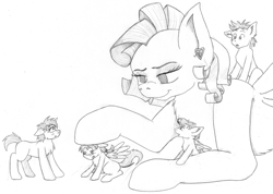 Size: 1280x910 | Tagged: safe, artist:digoraccoon, oc, oc only, pony, grayscale, macro, monochrome, size difference