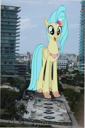 Size: 1471x2197 | Tagged: safe, artist:oceanrailroader, princess skystar, classical hippogriff, hippogriff, pony, my little pony: the movie, florida, giant pony, giantess, highrise ponies, irl, macro, mega skystar, miami, photo, ponies in real life