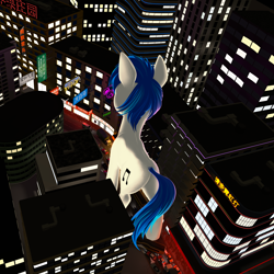 Size: 3200x3200 | Tagged: safe, artist:styroponyworks, dj pon-3, vinyl scratch, human, pony, unicorn, 3d, blender, building, bus, car, city, female, giant pony, giant vinyl scratch/giant dj pon-3, hong kong, macro, mega vinyl, mixed media, people, plot, solo, street, vehicle