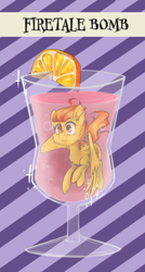 Size: 1280x2382 | Tagged: safe, artist:lonerdemiurge_nail, oc, oc only, oc:firetale, pegasus, pony, cocktail, cup, cup of pony, diving, female, holding breath, mare, micro, silly, solo, wings