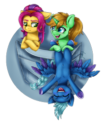 Size: 4028x4800 | Tagged: safe, artist:gaelledragons, oc, oc only, earth pony, pegasus, pony, unicorn, absurd resolution, armpits, commission, crossed arms, frog (hoof), frown, micro, pocket, pocket pony, simple background, transparent background, underhoof, upside down