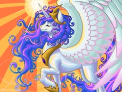 Size: 676x507 | Tagged: safe, artist:tsukuyomaru, princess celestia, alicorn, pony, crown, female, horn, mare, solo