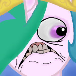 Size: 512x512 | Tagged: safe, princess celestia, alicorn, pony, crooked teeth, faic, hair over one eye, hellbenders, ugly, wat