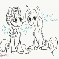 Size: 640x640 | Tagged: safe, artist:artisticfangirl7, derpibooru exclusive, derpibooru import, starlight glimmer, trixie, pony, unicorn, cute, duo, female, heart, heartwarming, lesbian, mare, positive message, positive ponies, shipping, simple background, sketch, startrix, unshorn fetlocks, white background