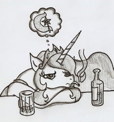 Size: 2170x2320 | Tagged: safe, artist:yakuimaid, princess celestia, trixie, alicorn, pony, alcohol, drink, female, high res, implied shipping, lesbian, monochrome, shipping, smoking, trixlestia