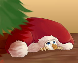 Size: 1234x1004 | Tagged: safe, artist:lollydoom, oc, oc only, oc:der, griffon, christmas, hat, holiday, micro, santa hat, solo