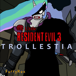 Size: 949x948 | Tagged: safe, princess celestia, anthro, nemesis, parody, resident evil, trollestia