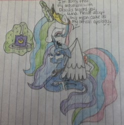 Size: 950x960 | Tagged: safe, artist:lorettafox, princess celestia, princess luna, alicorn, pony, photo, traditional art