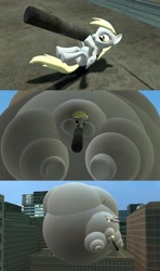 Size: 1366x2304 | Tagged: safe, artist:anon06952, derpy hooves, pegasus, pony, 3d, balloon, blimp, bloated, female, gmod, helium, helium tank, huge, impossibly large belly, impossibly large butt, inflation, mare, plot, wat