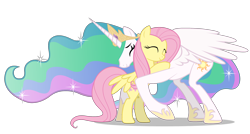 Size: 2800x1500 | Tagged: safe, artist:mixermike622, fluttershy, princess celestia, alicorn, pegasus, pony, cute, cutelestia, hug, simple background, transparent background, vector