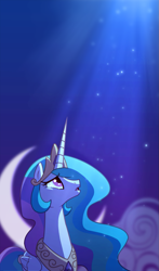 Size: 755x1286 | Tagged: safe, artist:anima-dos, princess celestia, alicorn, pony, crescent moon, depressedia, lullaby for a princess, sad, solo