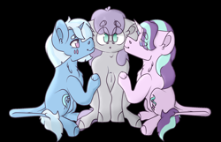 Size: 1024x661 | Tagged: safe, artist:glitchinreality, derpibooru import, maud pie, starlight glimmer, trixie, pony, unicorn, female, lesbian, mauxie, shipping, starmaud, starmauxie, startrix