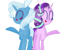 Size: 1024x731 | Tagged: safe, artist:shootingstarthepony, derpibooru import, starlight glimmer, trixie, pony, unicorn, female, lesbian, shipping, simple background, startrix, transparent background