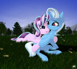 Size: 2850x2550 | Tagged: safe, artist:styroponyworks, derpibooru import, starlight glimmer, trixie, pony, unicorn, belly button, female, grass, high res, lesbian, mare, scenery, shipping, startrix