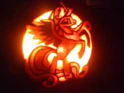 Size: 2048x1536 | Tagged: safe, artist:fugles, princess celestia, alicorn, pony, halloween, holiday, jack-o-lantern, pumpkin