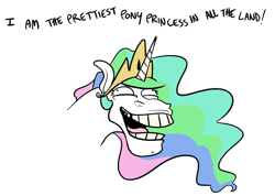 Size: 886x630 | Tagged: safe, artist:egophiliac, princess celestia, alicorn, pony, female, hoers, horn, horse face, mare, multicolored mane, solo, white coat