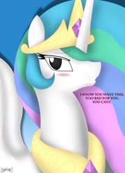 Size: 923x1280 | Tagged: safe, artist:ark9, artist:iflysna94, princess celestia, alicorn, pony, blushing, lip bite, text