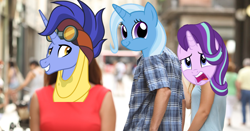 Size: 2482x1299 | Tagged: safe, derpibooru import, hoo'far, starlight glimmer, trixie, road to friendship, distracted boyfriend meme, female, lesbian, shipping, startrix, straight, trixfar