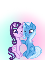 Size: 300x400 | Tagged: safe, artist:bat-blood, derpibooru import, starlight glimmer, trixie, pony, unicorn, female, lesbian, shipping, startrix