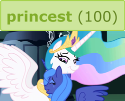 Size: 896x727 | Tagged: safe, princess celestia, princess luna, alicorn, pony, derpimilestone, exploitable meme, female, incest, lesbian, meta, milestone, princest, shipping, tags