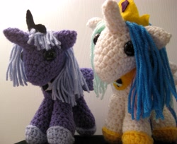 Size: 3001x2448 | Tagged: safe, artist:acrylicsheep, princess celestia, princess luna, pony, amigurumi, crochet, irl, photo, plushie