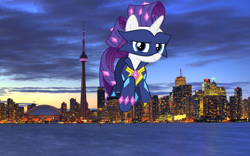 Size: 1024x640 | Tagged: safe, radiance, rarity, pony, canada, female, giant pony, giantess, highrise ponies, irl, macro, mega rarity, photo, ponies in real life, power ponies, solo, toronto