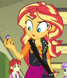 Size: 860x1000 | Tagged: safe, edit, edited screencap, screencap, nolan north, starlight, sunset shimmer, twilight sparkle, better together, equestria girls, forgotten friendship, background human, cropped, discovery family logo, exploitable meme, meme, micro, sunset holding things, twiscream