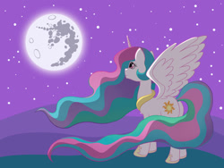 Size: 1024x768 | Tagged: safe, artist:citron--vert, princess celestia, alicorn, pony, female, mare, mare in the moon, moon, night