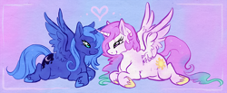 Size: 950x390 | Tagged: safe, artist:squeek-a-chu, princess celestia, princess luna, alicorn, pony, duo, duo female, female, s1 luna, sisters