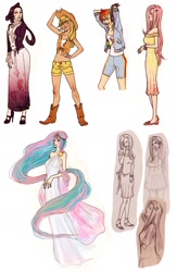 Size: 1000x1536 | Tagged: safe, artist:french-teapot, applejack, fluttershy, princess celestia, rainbow dash, rarity, humanized