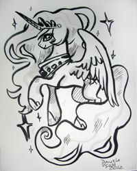 Size: 2450x3069 | Tagged: safe, artist:alumx, princess celestia, alicorn, pony, commission, monochrome, sketch, solo, traditional art