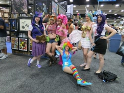 Size: 950x713 | Tagged: safe, applejack, pinkie pie, princess celestia, rainbow dash, rarity, twilight sparkle, human, belly button, cosplay, irl, irl human, photo