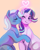 Size: 1095x1362 | Tagged: safe, artist:cherivinca, derpibooru import, starlight glimmer, trixie, pony, unicorn, blushing, cute, diatrixes, eyes closed, female, glimmerbetes, heart, kiss on the cheek, kissing, lesbian, magic, mare, nuzzling, one eye closed, shipping, smiling, startrix