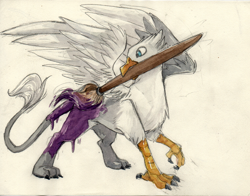 Size: 1000x782 | Tagged: safe, artist:thekuto, oc, oc only, oc:der, griffon, male, micro, paintbrush, painting, purple, solo, traditional art