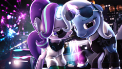 Size: 3840x2160 | Tagged: safe, artist:calveen, derpibooru import, starlight glimmer, trixie, pony, unicorn, 3d, audi, audi r8, aviator glasses, bedroom eyes, bmw, bmw i8, building, car, champagne, champagne glass, chinese, clothes, dress, ear piercing, earring, female, fireworks, glasses, glowing horn, grin, headphones, hoodie, imminent kissing, jewelry, lantern, leaning, lens flare, lesbian, levitation, magic, open mouth, p90, piercing, raised hoof, shipping, smiling, source filmmaker, startrix, tattoo, telekinesis, weapon