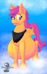 Size: 720x1120 | Tagged: safe, artist:slimeyjenkins, scootaloo, belly, hyper, hyper pregnancy, impossibly large belly, pregnant, solo