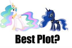 Size: 1111x740 | Tagged: safe, princess celestia, princess luna, alicorn, pony, plot, question, simple background