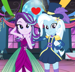 Size: 586x562 | Tagged: safe, artist:themexicanpunisher, derpibooru import, starlight glimmer, trixie, better together, equestria girls, street magic with trixie, female, lesbian, shipping, startrix