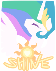 Size: 540x684 | Tagged: safe, artist:gingermint, artist:icekatze, princess celestia, alicorn, pony, eyes closed, female, hooves, horn, lineless, mare, minimalist, modern art, simple background, solo, sun, text, transparent, transparent background, wings