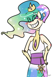 Size: 546x792 | Tagged: safe, artist:soullessteddybear, princess celestia, clothes, crown, female, humanized, jewelry, regalia, solo