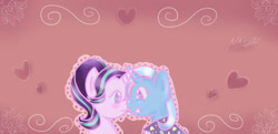 Size: 1024x497 | Tagged: safe, artist:wrath-marionphauna, derpibooru import, starlight glimmer, trixie, pony, female, lesbian, shipping, startrix