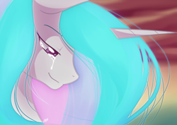 Size: 1280x905 | Tagged: safe, artist:mylittlesheepy, princess celestia, alicorn, pony, crying, female, mare, multicolored mane, solo, white coat