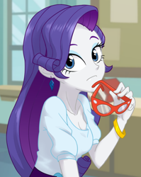 Size: 700x880 | Tagged: safe, artist:ta-na, rarity, equestria girls, bracelet, breasts, cleavage, cute, ear piercing, earring, female, glasses, glasses rarity, jewelry, looking at you, piercing, raribetes, rarity's glasses, solo