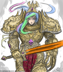 Size: 1100x1263 | Tagged: safe, artist:evilblade5, artist:johnjoseco, princess celestia, human, armor, colored, crossover, god empress of ponykind, god-emperor of mankind, humanized, sword, warhammer (game), warhammer 40k