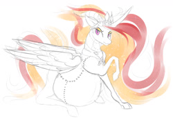 Size: 2422x1653 | Tagged: safe, artist:patch, nightmare star, princess celestia, alicorn, pony, belly, crown, impossibly large belly, jewelry, looking at you, preglestia, pregnant, sketch, solo